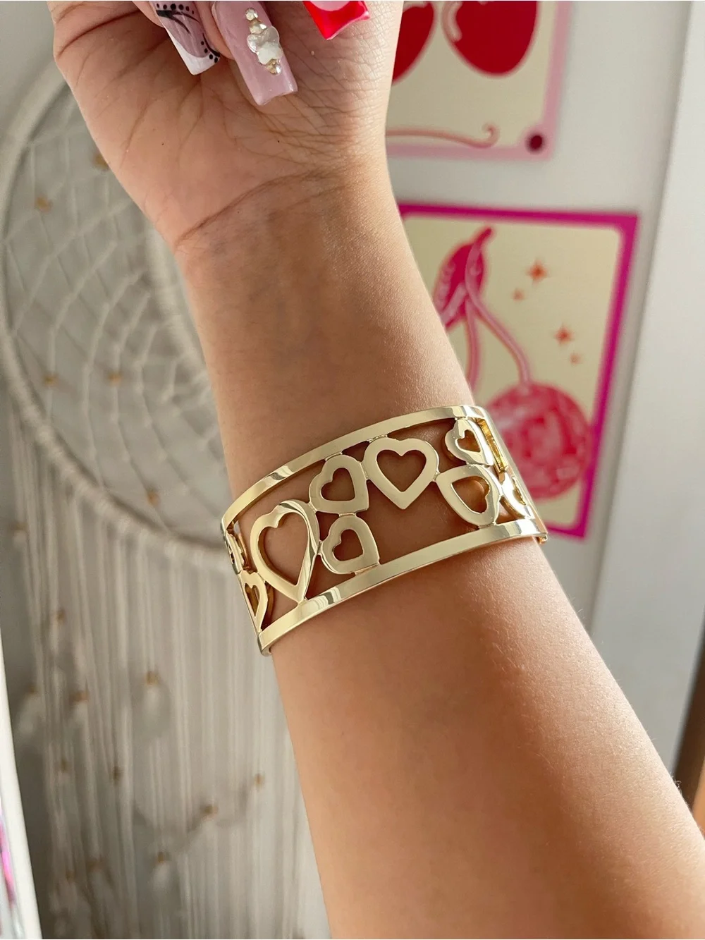 Gold Heart Cutout Cuff Bracelet - Women Jewelry